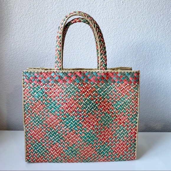 Vintage Woven Straw Tote Market Bag - Picture 3 of 11